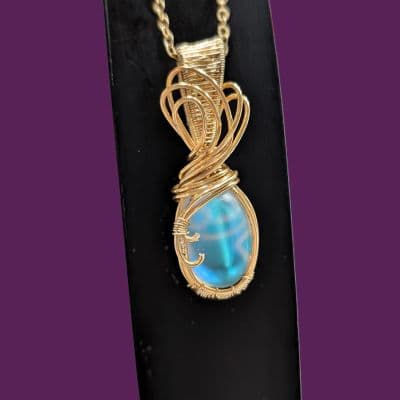 Glass Moonstone Cabachon Wire Wrap Pendant pendant detail - view 2 of 10 by Loutan Beauty