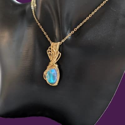 Glass Moonstone Cabachon Wire Wrap Pendant pendant detail - view 8 of 10 by Loutan Beauty