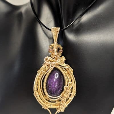 Wire Wrapped Purple Glitter Pendant - 14K Gold-Plated Copper Wire pendant detail - view 3 of 8 by Loutan Beauty