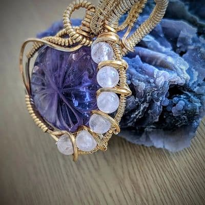 Amethyst Pendant with Rose Quartz Beads and Gold Plated Wire pendant detail - view 8 of 9 by Loutan Beauty
