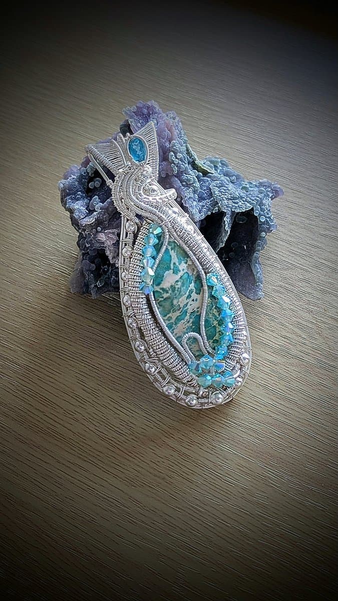 Crystal and Topaz pendant - Amazonite and Teal Topaz Pendant by Loutan Beauty