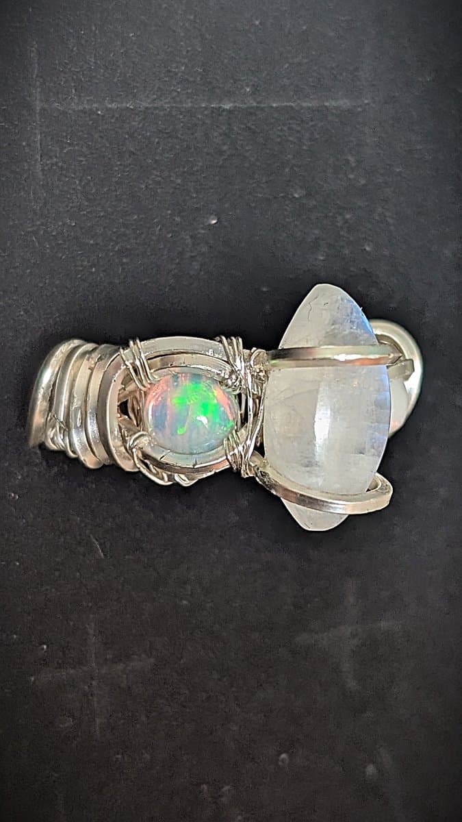Moonstone and Ethiopian Opal ring - Moonstone and Ethiopian Opal Ring - Adjustable! by Loutan Beauty
