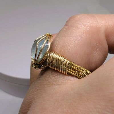 Light Blue and Pink Holographic Effect Ring - Handcrafted - Resin Cabachon ring detail - view 3 of 6 by Loutan Beauty