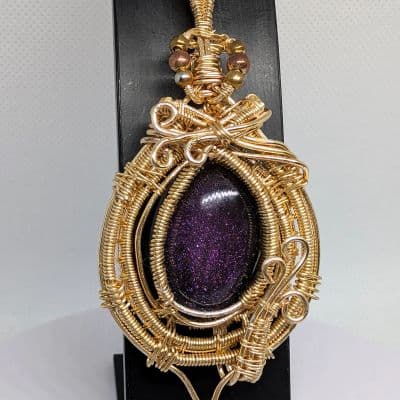 Wire Wrapped Purple Glitter Pendant - 14K Gold-Plated Copper Wire pendant detail - view 6 of 8 by Loutan Beauty