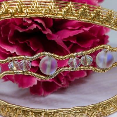 Gold Arm Cuff with Mermaid Tear Beads bracelet detail - view 7 of 10 by Loutan Beauty