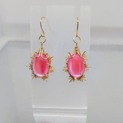 Wire Wrapped Ethereal Effect Moonstone Earrings - Pink Snowflake - Small earrings detail - view 2 of 8 by Loutan Beauty