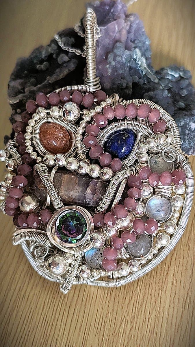 Large Pendant with Sunstone, Mystic Topaz, Lapis Lazuli, Amethyst and Moonstones pendant detail - view 3 of 5 by Loutan Beauty