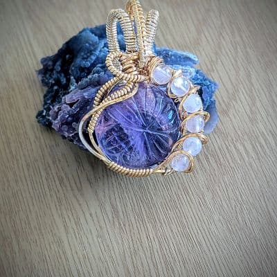 Amethyst Pendant with Rose Quartz Beads and Gold Plated Wire pendant detail - view 7 of 9 by Loutan Beauty