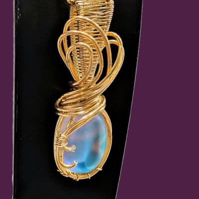 Glass Moonstone Cabachon Wire Wrap Pendant pendant detail - view 4 of 10 by Loutan Beauty