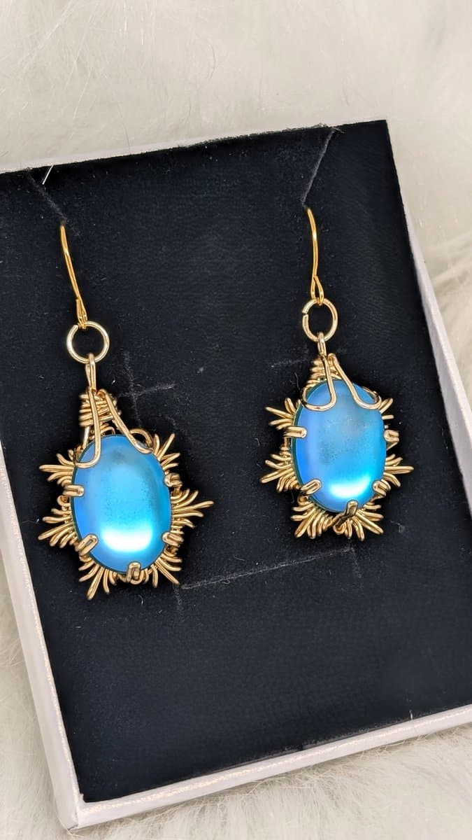 Wire Wrapped Ethereal Effect Moonstone Earrings - Blue Snowflake Large earrings detail - view 2 of 2 by Loutan Beauty
