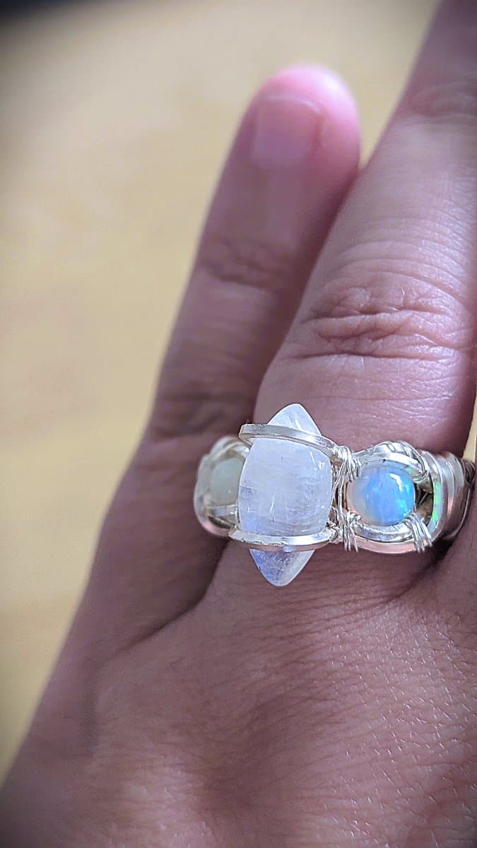 Moonstone and Ethiopian Opal Ring - Adjustable! ring detail - view 9 of 12 by Loutan Beauty