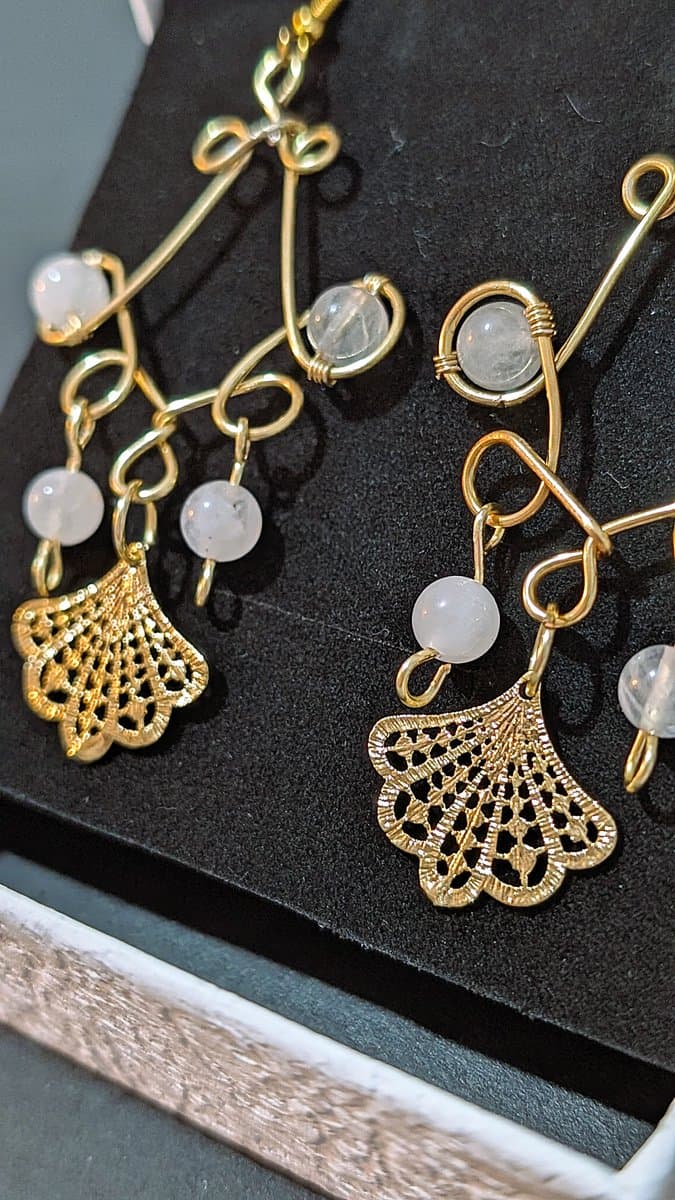 Rose Quartz Earrings - Gold earrings detail - view 3 of 3 by Loutan Beauty