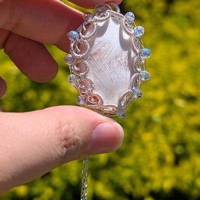Pink Scolecite and Swarovski Bead Pendant Necklace pendant detail - view 7 of 14 by Loutan Beauty