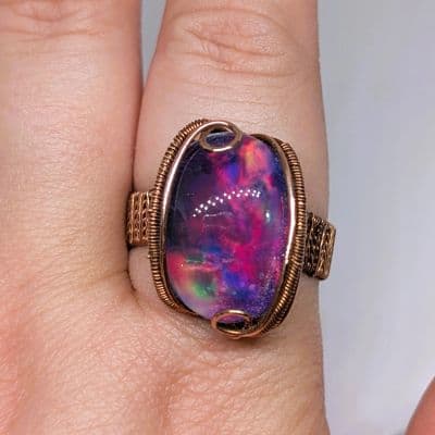 man made opal ring in copper - Chunky Aurora Opal Ring - Adjustable by Loutan Beauty