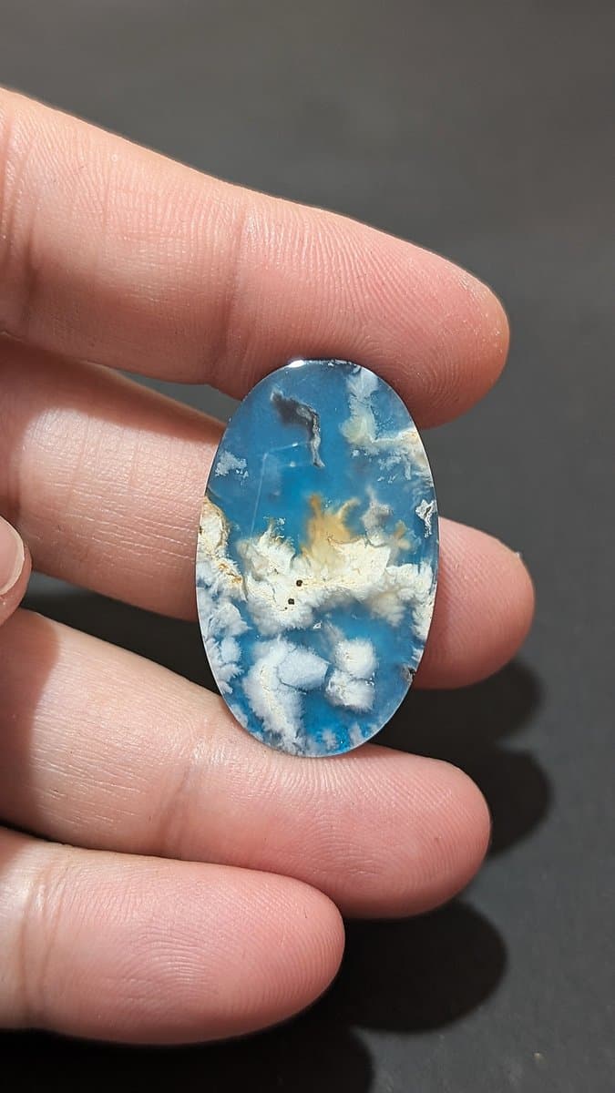 Aurora Blue Plume Agate Doublet #1 stone detail - view 2 of 2 by Loutan Beauty
