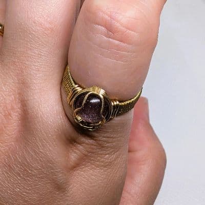 Rainbow Pink/Purple Sparkly Cabochon Ring - Handcrafted - Wire Wrapped ring detail - view 5 of 6 by Loutan Beauty