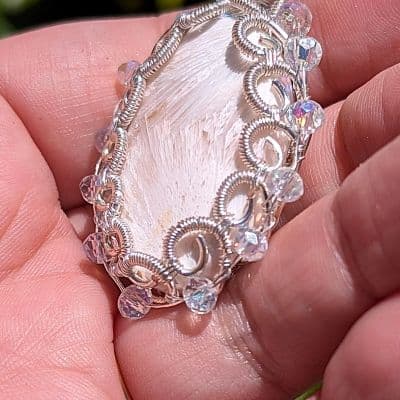 Pink Scolecite and Swarovski Bead Pendant Necklace pendant detail - view 2 of 14 by Loutan Beauty