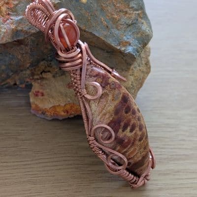 Fossilised Red Coral Pendant with Amber pendant detail - view 6 of 9 by Loutan Beauty