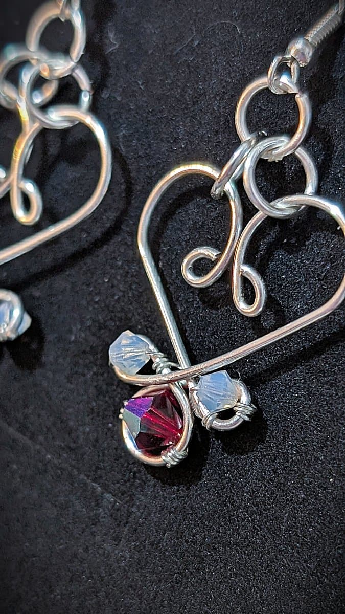 crystals earrings in silver-plated copper - Small Heart Drop Earrings - Silver by Loutan Beauty