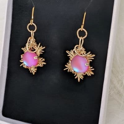 Wire Wrapped Ethereal Effect Moonstone Earrings - Pink Snowflake - Small earrings detail - view 6 of 8 by Loutan Beauty