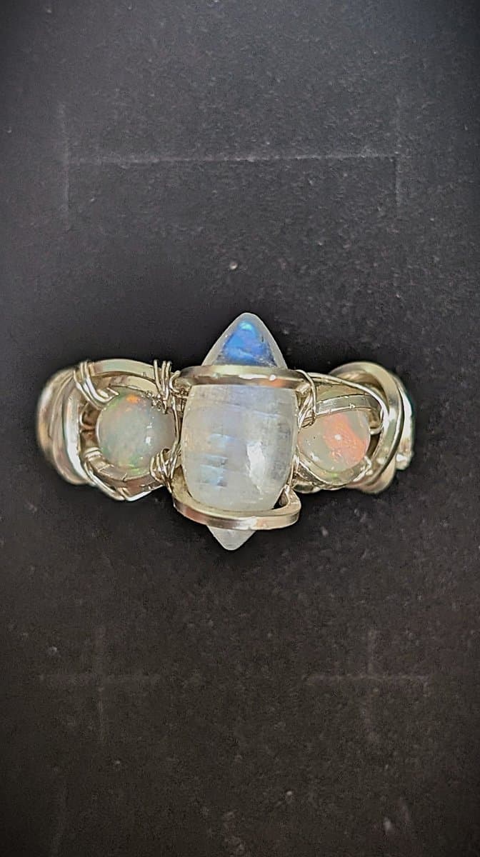Moonstone and Ethiopian Opal Ring - Adjustable! ring detail - view 2 of 12 by Loutan Beauty