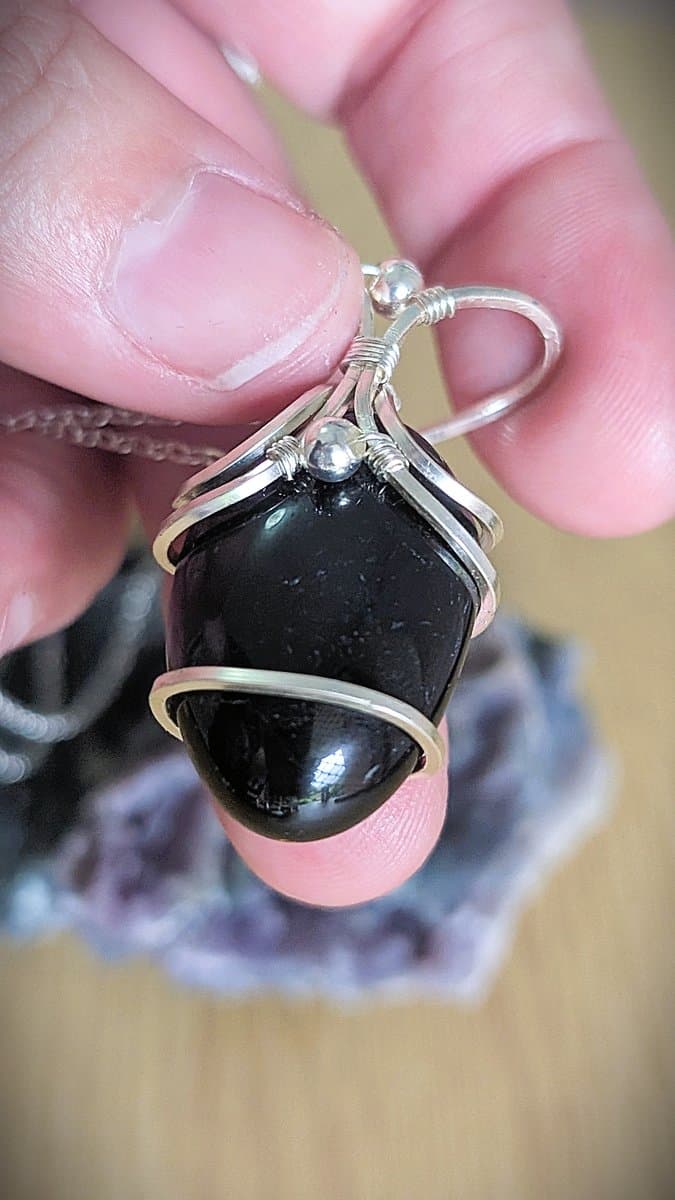 Black Tourmaline Pendant - Silver Plated Copper Wire pendant detail - view 3 of 4 by Loutan Beauty