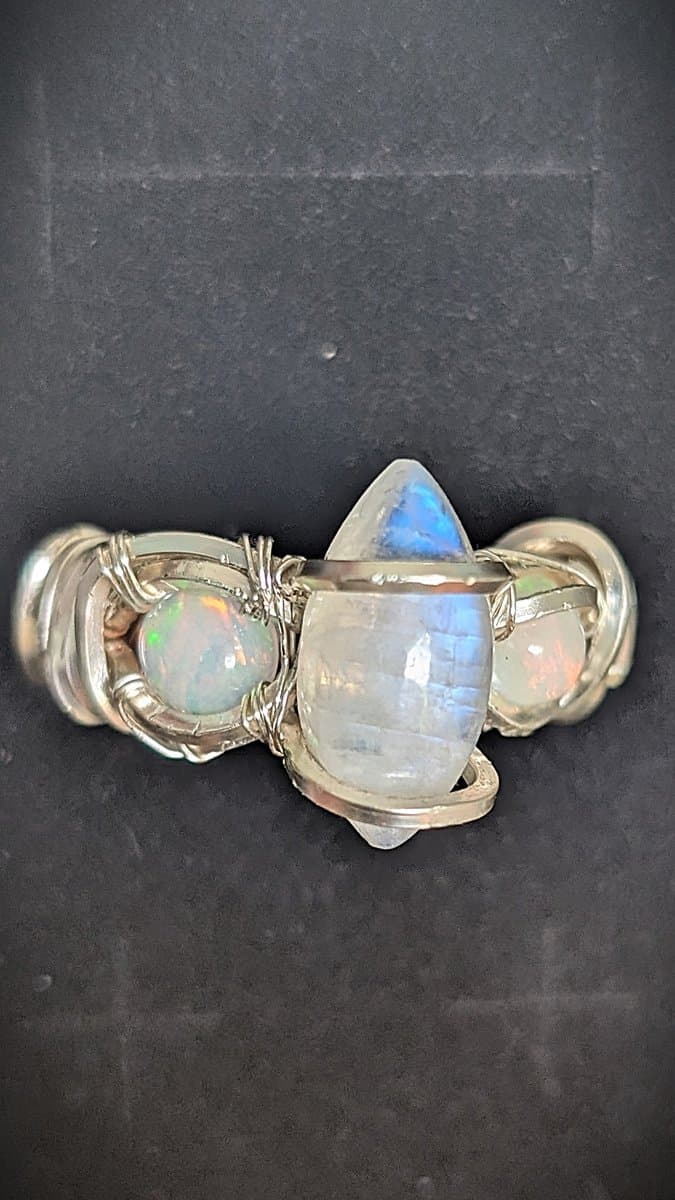 Moonstone and Ethiopian Opal Ring - Adjustable! ring detail - view 4 of 12 by Loutan Beauty