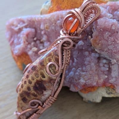 fossilised red coral and amber pendant in copper - Fossilised Red Coral Pendant with Amber by Loutan Beauty