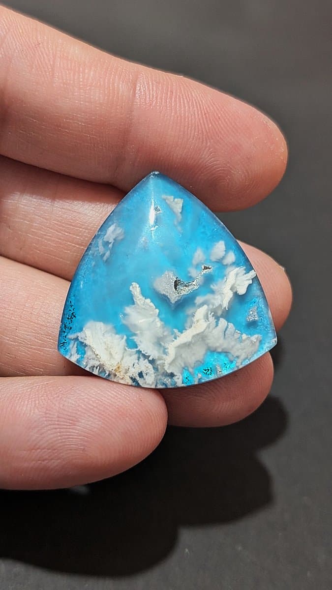 Aurora Blue Plume Agate Doublet #2 stone detail - view 2 of 3 by Loutan Beauty