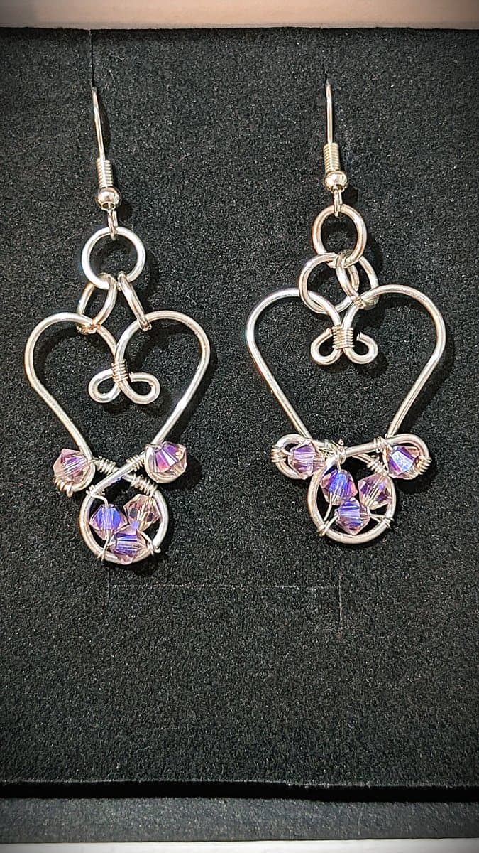 crystals earrings in silver-plated copper - Small Heart Drop Earrings - Silver by Loutan Beauty